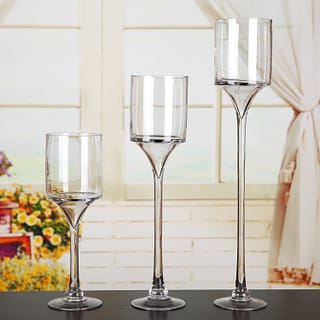 Tall wine glass vase as candle holder for Rent, both floating and pillar candles, Set of 3